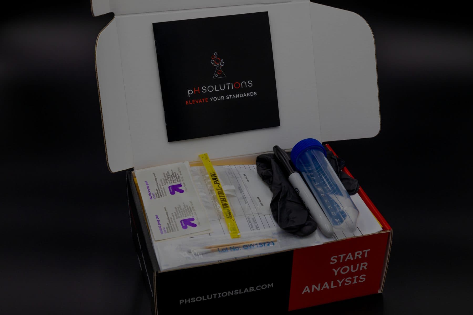 An open pH Solutions testing kit